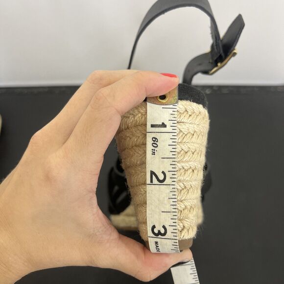 Cole Haan Crystal Womens Size 9.5B Shoes Black Leather Wedge Espadrille Sandals - Picture 12 of 13